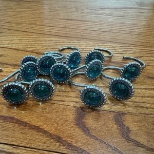 Elegant 12 pc Silver and Teal Shower Curtain Hooks